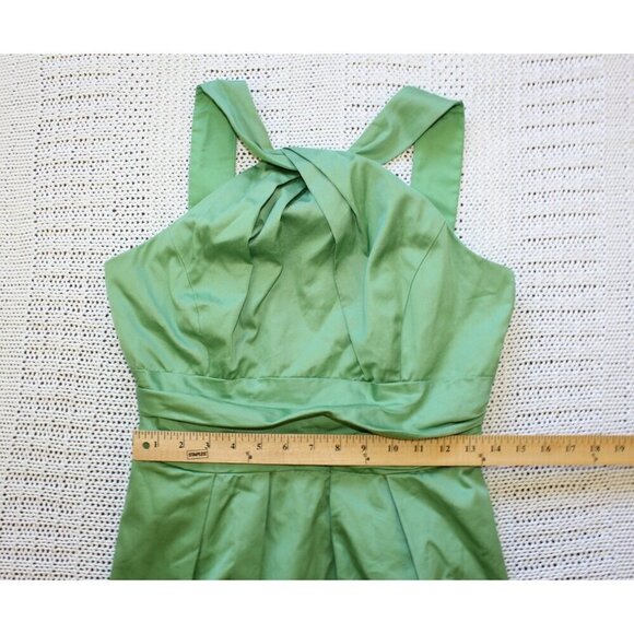 Davids Bridal twist Mini Dress Green Size 8 Cotton Sleeveless zip up Cocktail - Picture 3 of 10